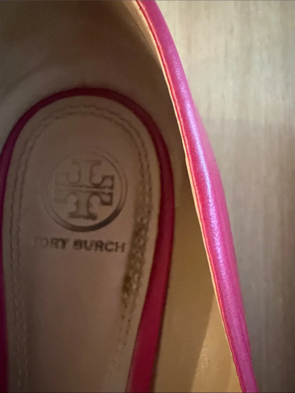 Tory Burch Hot Pink Leather Logo Ballet Flats